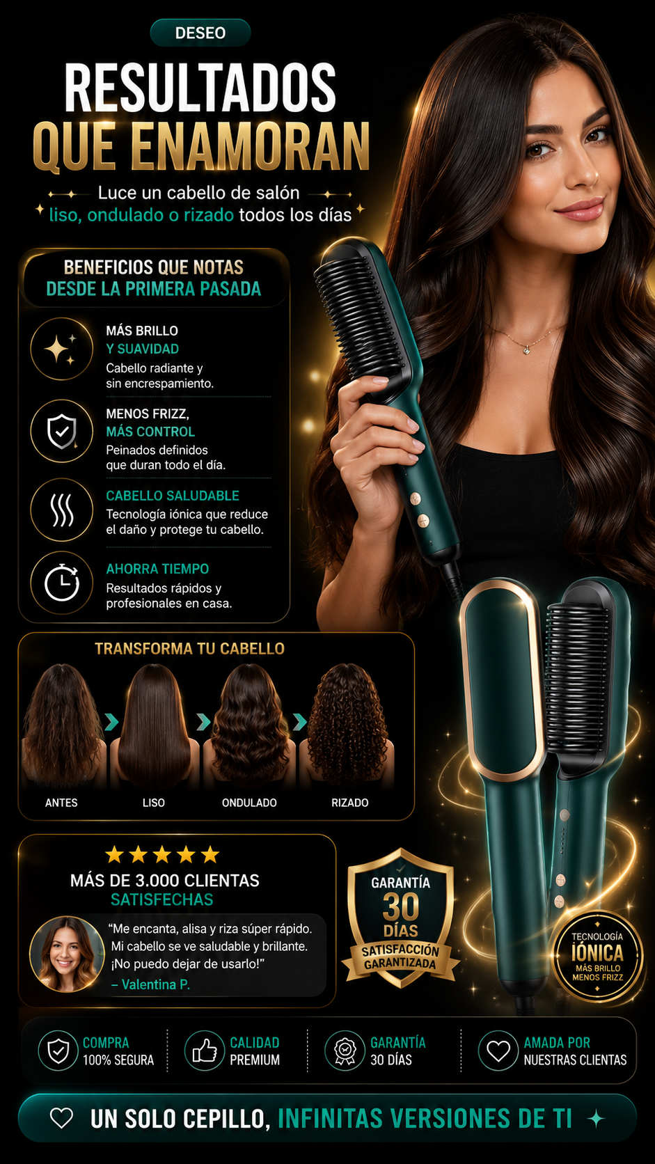 Cepillo de Peinado Profesional 2 en 1 - Cepillo Alizador Risador Multifuncional